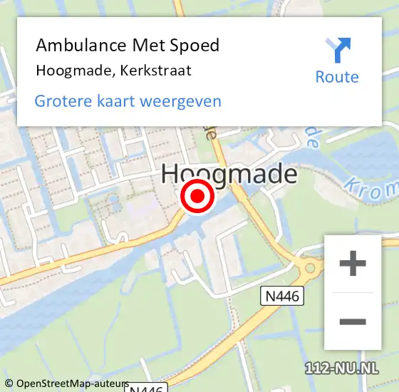 Locatie op kaart van de 112 melding: Ambulance Met Spoed Naar Hoogmade, Kerkstraat op 12 juli 2021 14:12