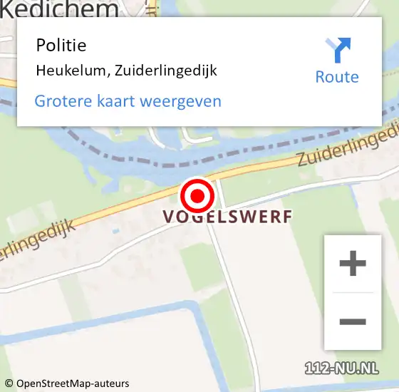 Locatie op kaart van de 112 melding: Politie Heukelum, Zuiderlingedijk op 12 juli 2021 14:27