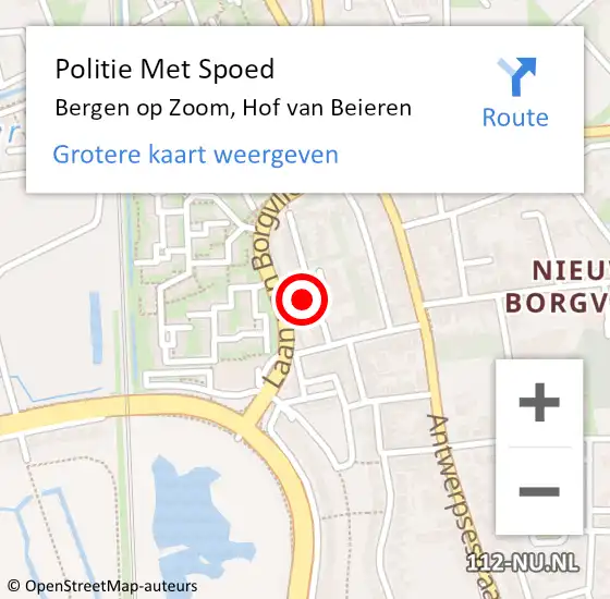 Locatie op kaart van de 112 melding: Politie Met Spoed Naar Bergen op Zoom, Hof van Beieren op 12 juli 2021 14:41