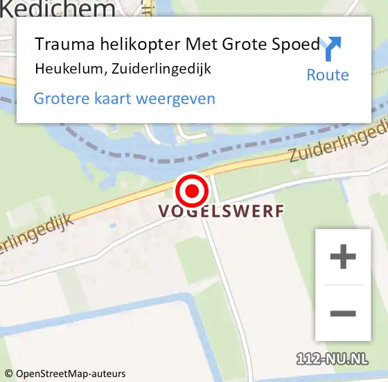 Locatie op kaart van de 112 melding: Trauma helikopter Met Grote Spoed Naar Heukelum, Zuiderlingedijk op 12 juli 2021 14:41