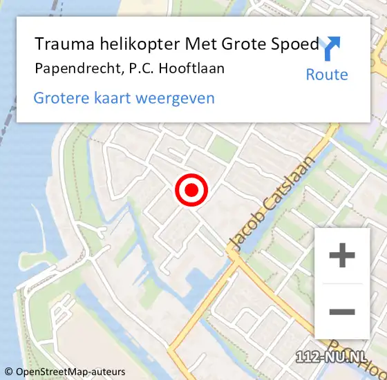 Locatie op kaart van de 112 melding: Trauma helikopter Met Grote Spoed Naar Papendrecht, P.C. Hooftlaan op 12 juli 2021 14:48