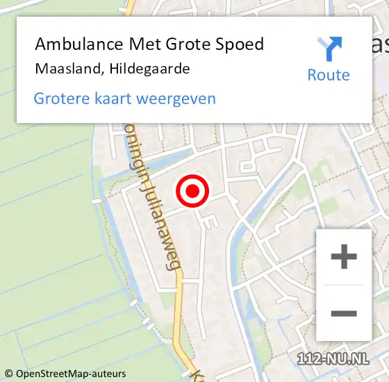 Locatie op kaart van de 112 melding: Ambulance Met Grote Spoed Naar Maasland, Hildegaarde op 12 juli 2021 15:57