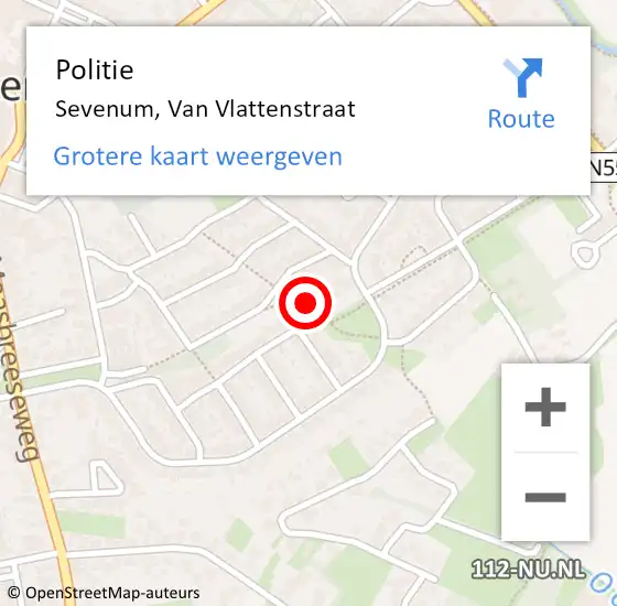 Locatie op kaart van de 112 melding: Politie Sevenum, Van Vlattenstraat op 12 juli 2021 16:12