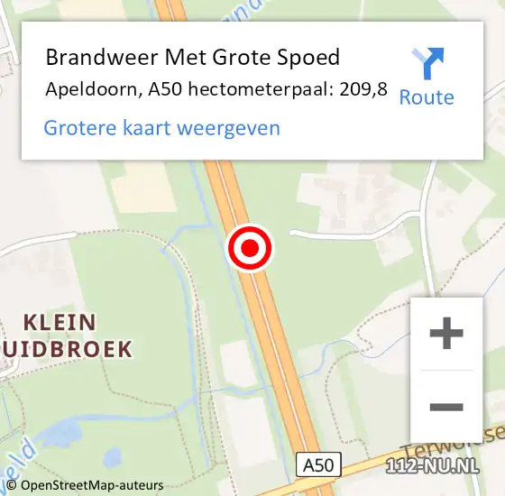 Locatie op kaart van de 112 melding: Brandweer Met Grote Spoed Naar Apeldoorn, A50 hectometerpaal: 209,8 op 12 juli 2021 16:13