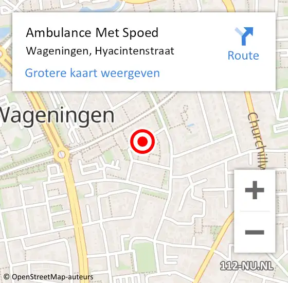 Locatie op kaart van de 112 melding: Ambulance Met Spoed Naar Wageningen, Hyacintenstraat op 12 juli 2021 16:31