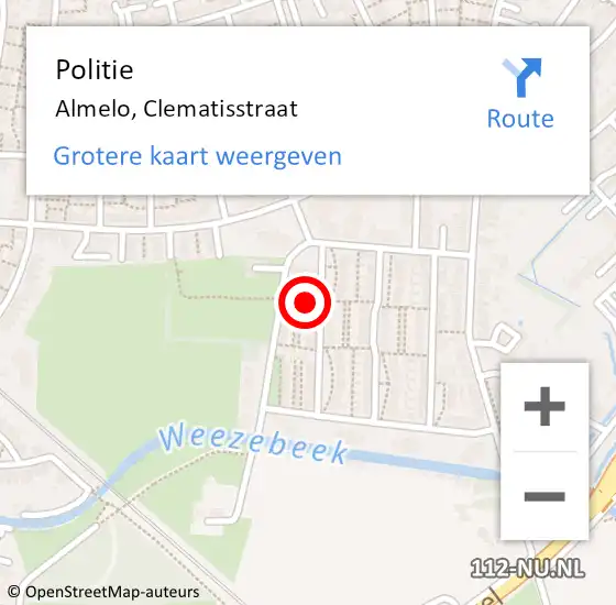 Locatie op kaart van de 112 melding: Politie Almelo, Clematisstraat op 12 juli 2021 16:42