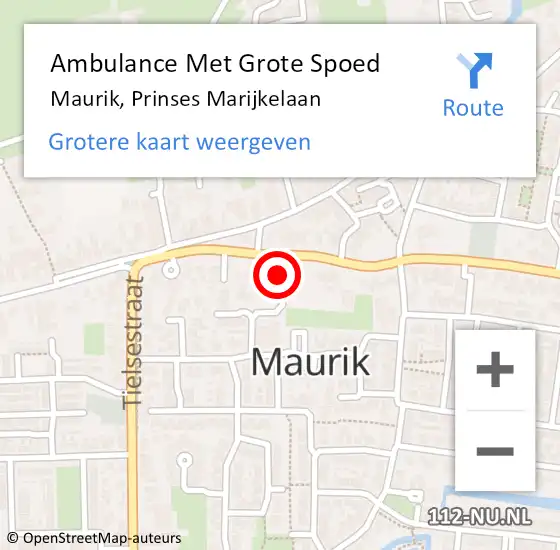 Locatie op kaart van de 112 melding: Ambulance Met Grote Spoed Naar Maurik, Prinses Marijkelaan op 12 juli 2021 16:43