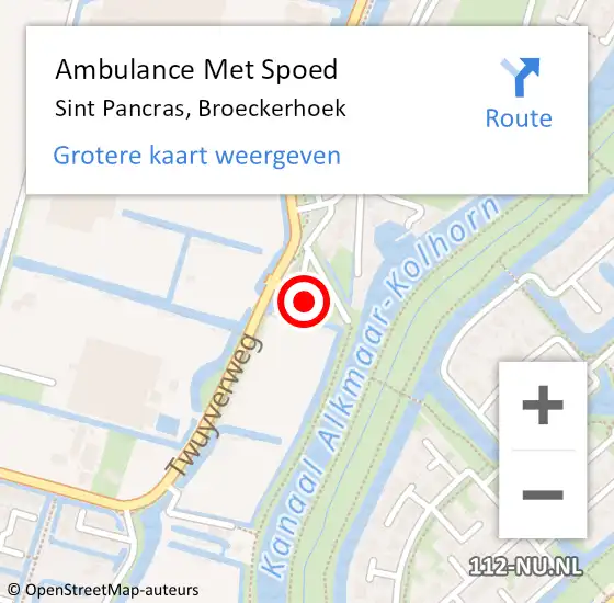 Locatie op kaart van de 112 melding: Ambulance Met Spoed Naar Sint Pancras, Broeckerhoek op 12 juli 2021 16:51