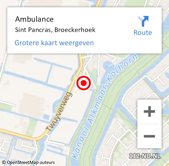 Locatie op kaart van de 112 melding: Ambulance Sint Pancras, Broeckerhoek op 12 juli 2021 16:52