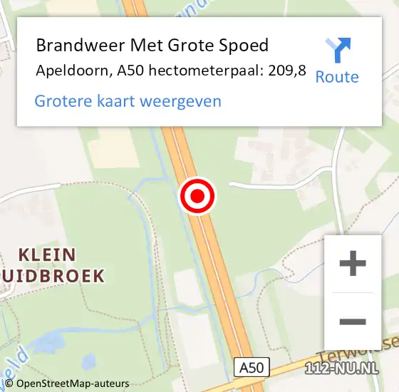 Locatie op kaart van de 112 melding: Brandweer Met Grote Spoed Naar Apeldoorn, A50 hectometerpaal: 209,8 op 12 juli 2021 16:53