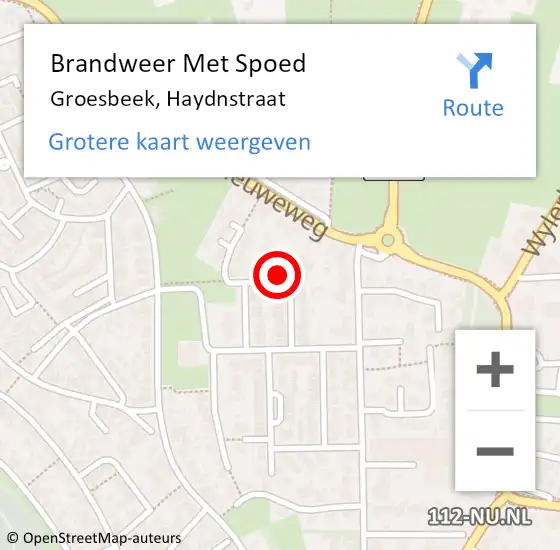 Locatie op kaart van de 112 melding: Brandweer Met Spoed Naar Groesbeek, Haydnstraat op 12 juli 2021 16:59