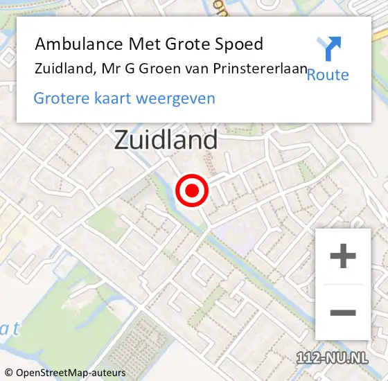 Locatie op kaart van de 112 melding: Ambulance Met Grote Spoed Naar Zuidland, Mr G Groen van Prinstererlaan op 12 juli 2021 16:59