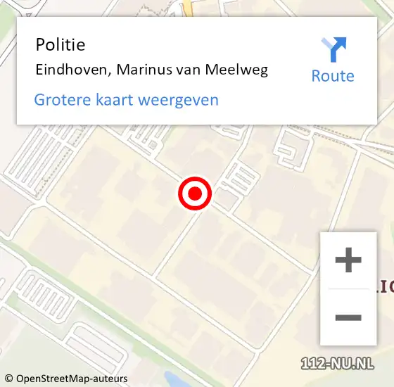 Locatie op kaart van de 112 melding: Politie Eindhoven, Marinus van Meelweg op 12 juli 2021 17:10