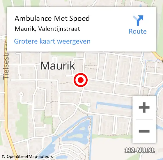 Locatie op kaart van de 112 melding: Ambulance Met Spoed Naar Maurik, Valentijnstraat op 12 juli 2021 17:36