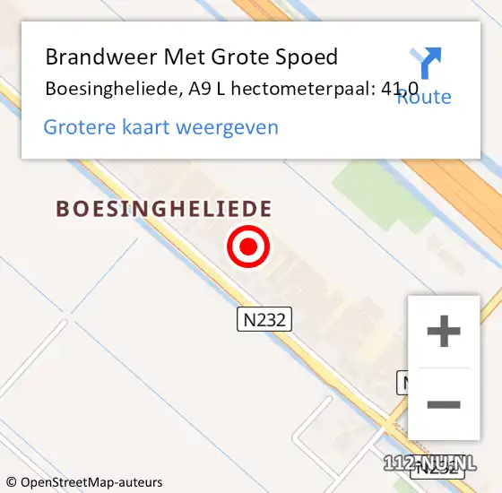 Locatie op kaart van de 112 melding: Brandweer Met Grote Spoed Naar Boesingheliede, A9 L hectometerpaal: 41,0 op 16 juni 2014 10:36