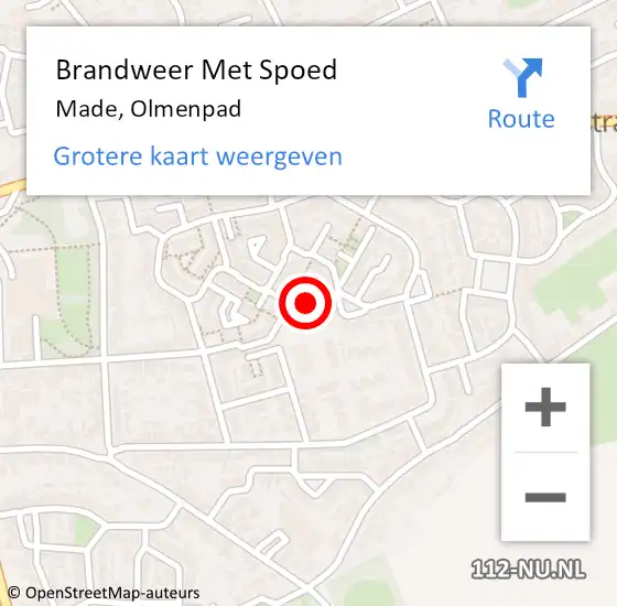 Locatie op kaart van de 112 melding: Brandweer Met Spoed Naar Made, Olmenpad op 12 juli 2021 18:03