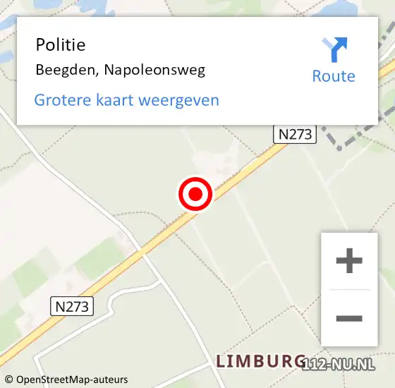Locatie op kaart van de 112 melding: Politie Beegden, Napoleonsweg op 12 juli 2021 18:07