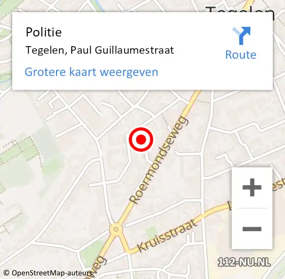 Locatie op kaart van de 112 melding: Politie Tegelen, Paul Guillaumestraat op 12 juli 2021 18:08