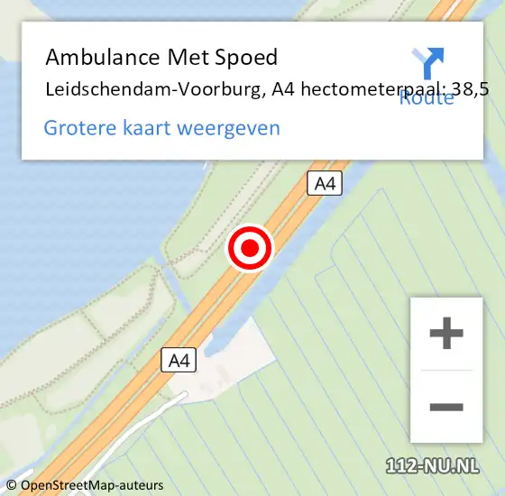 Locatie op kaart van de 112 melding: Ambulance Met Spoed Naar Leidschendam-Voorburg, A4 hectometerpaal: 38,5 op 12 juli 2021 18:24