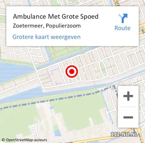 Locatie op kaart van de 112 melding: Ambulance Met Grote Spoed Naar Zoetermeer, Populierzoom op 12 juli 2021 18:26