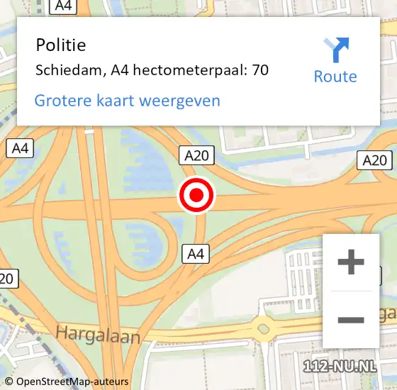 Locatie op kaart van de 112 melding: Politie Schiedam, A4 hectometerpaal: 70 op 12 juli 2021 19:08