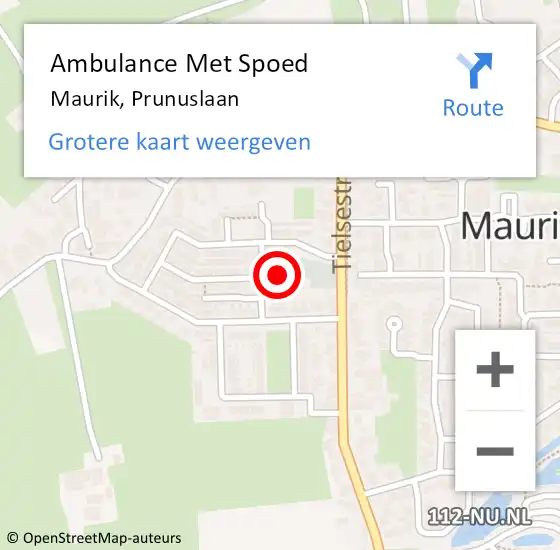 Locatie op kaart van de 112 melding: Ambulance Met Spoed Naar Maurik, Prunuslaan op 12 juli 2021 19:56