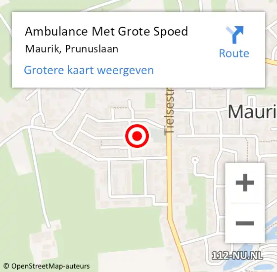 Locatie op kaart van de 112 melding: Ambulance Met Grote Spoed Naar Maurik, Prunuslaan op 12 juli 2021 19:57