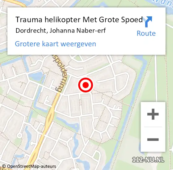 Locatie op kaart van de 112 melding: Trauma helikopter Met Grote Spoed Naar Dordrecht, Johanna Naber-erf op 12 juli 2021 20:34