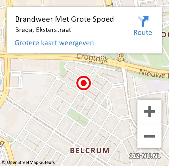 Locatie op kaart van de 112 melding: Brandweer Met Grote Spoed Naar Breda, Eksterstraat op 12 juli 2021 20:57