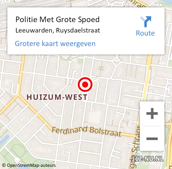 Locatie op kaart van de 112 melding: Politie Met Grote Spoed Naar Leeuwarden, Ruysdaelstraat op 12 juli 2021 21:12