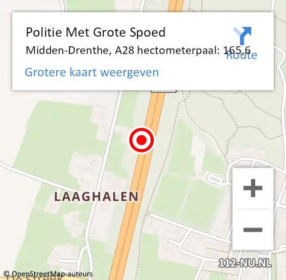 Locatie op kaart van de 112 melding: Politie Met Grote Spoed Naar Midden-Drenthe, A28 hectometerpaal: 165,6 op 12 juli 2021 21:19