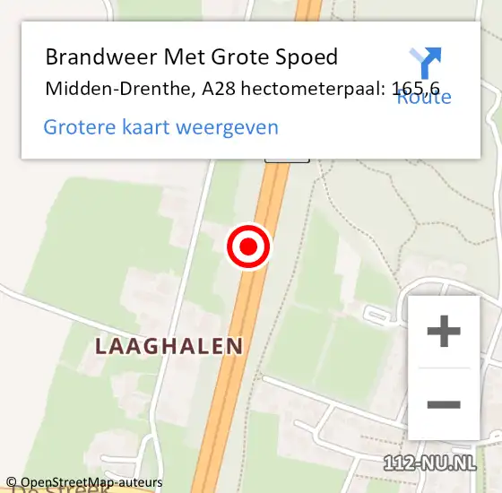 Locatie op kaart van de 112 melding: Brandweer Met Grote Spoed Naar Midden-Drenthe, A28 hectometerpaal: 165,6 op 12 juli 2021 21:20