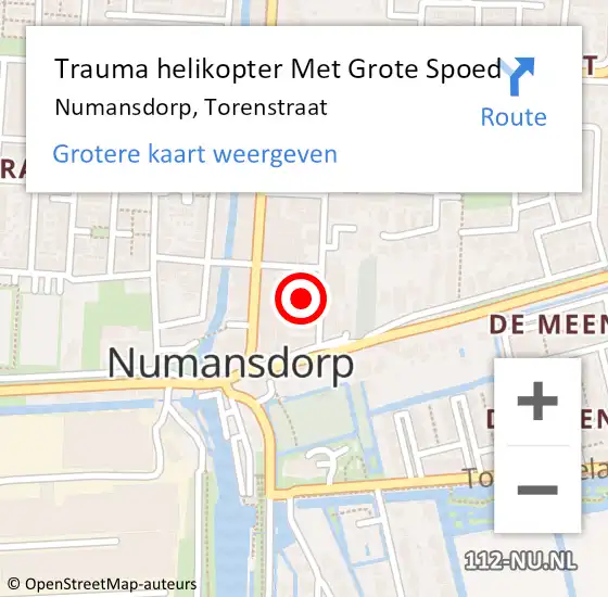 Locatie op kaart van de 112 melding: Trauma helikopter Met Grote Spoed Naar Numansdorp, Torenstraat op 12 juli 2021 21:37