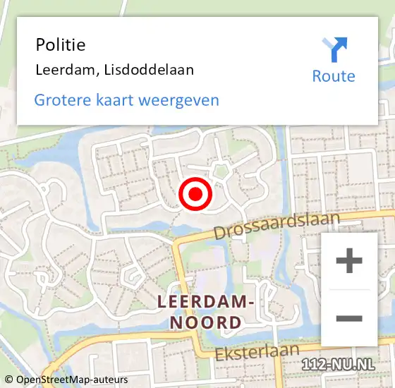 Locatie op kaart van de 112 melding: Politie Leerdam, Lisdoddelaan op 12 juli 2021 21:53