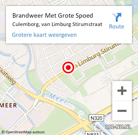 Locatie op kaart van de 112 melding: Brandweer Met Grote Spoed Naar Culemborg, van Limburg Stirumstraat op 12 juli 2021 23:04