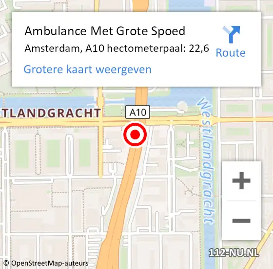 Locatie op kaart van de 112 melding: Ambulance Met Grote Spoed Naar Amsterdam, A10 hectometerpaal: 22,6 op 12 juli 2021 23:08