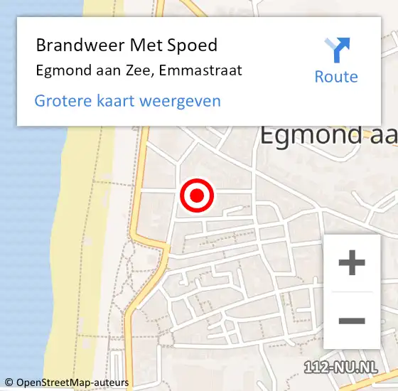 Locatie op kaart van de 112 melding: Brandweer Met Spoed Naar Egmond aan Zee, Emmastraat op 12 juli 2021 23:13