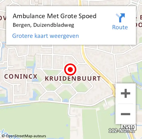 Locatie op kaart van de 112 melding: Ambulance Met Grote Spoed Naar Bergen, Duizendbladweg op 13 juli 2021 00:08