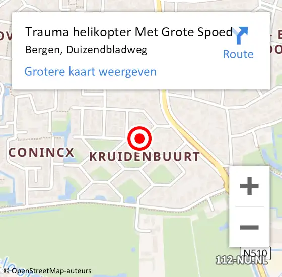 Locatie op kaart van de 112 melding: Trauma helikopter Met Grote Spoed Naar Bergen, Duizendbladweg op 13 juli 2021 00:09