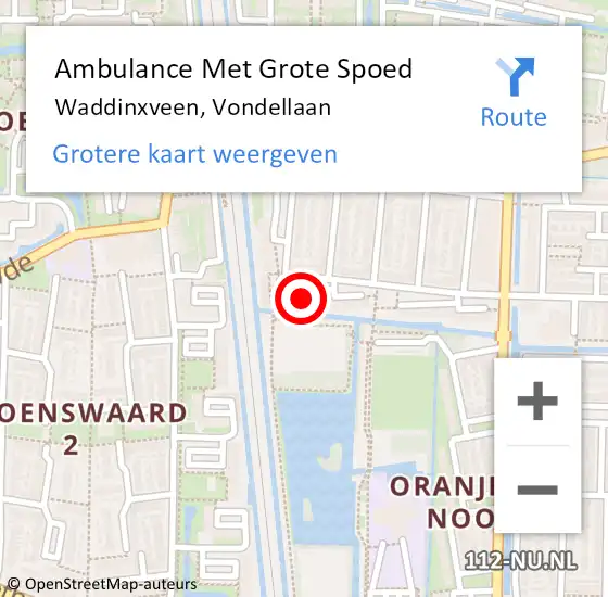 Locatie op kaart van de 112 melding: Ambulance Met Grote Spoed Naar Waddinxveen, Vondellaan op 13 juli 2021 01:34