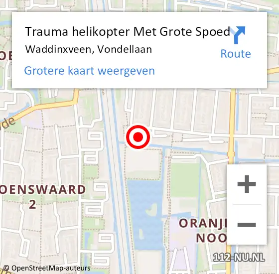 Locatie op kaart van de 112 melding: Trauma helikopter Met Grote Spoed Naar Waddinxveen, Vondellaan op 13 juli 2021 01:37