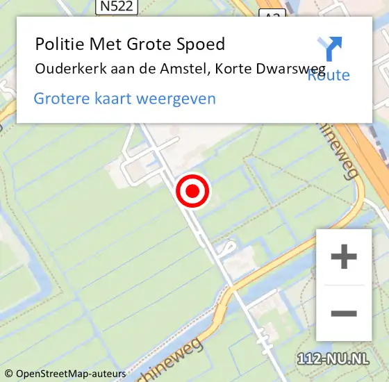 Locatie op kaart van de 112 melding: Politie Met Grote Spoed Naar Ouderkerk aan de Amstel, Korte Dwarsweg op 13 juli 2021 02:20