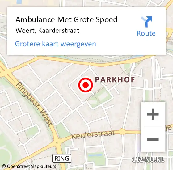 Locatie op kaart van de 112 melding: Ambulance Met Grote Spoed Naar Weert, Kaarderstraat op 13 juli 2021 02:26