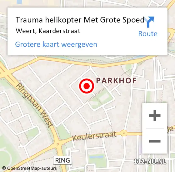 Locatie op kaart van de 112 melding: Trauma helikopter Met Grote Spoed Naar Weert, Kaarderstraat op 13 juli 2021 02:27