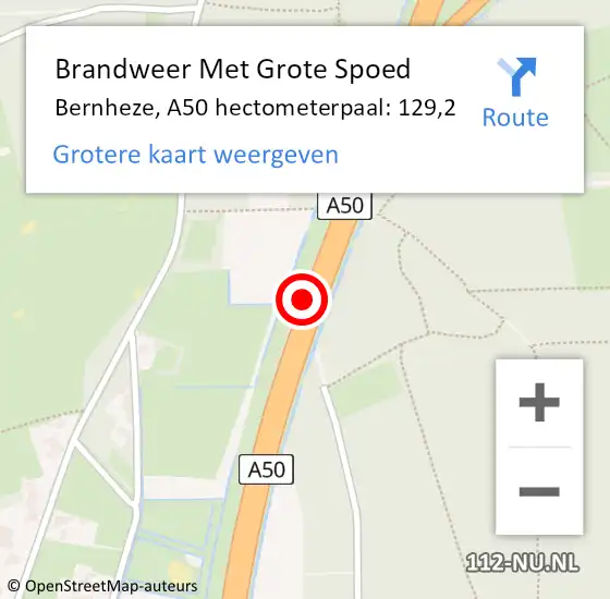 Locatie op kaart van de 112 melding: Brandweer Met Grote Spoed Naar Bernheze, A50 hectometerpaal: 129,2 op 13 juli 2021 03:05