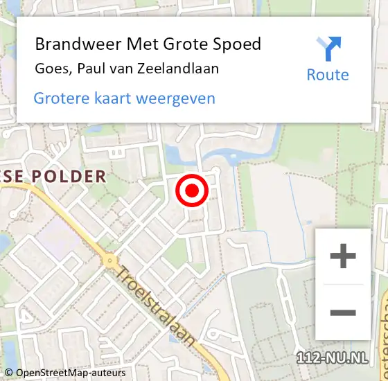 Locatie op kaart van de 112 melding: Brandweer Met Grote Spoed Naar Goes, Paul van Zeelandlaan op 13 juli 2021 04:41