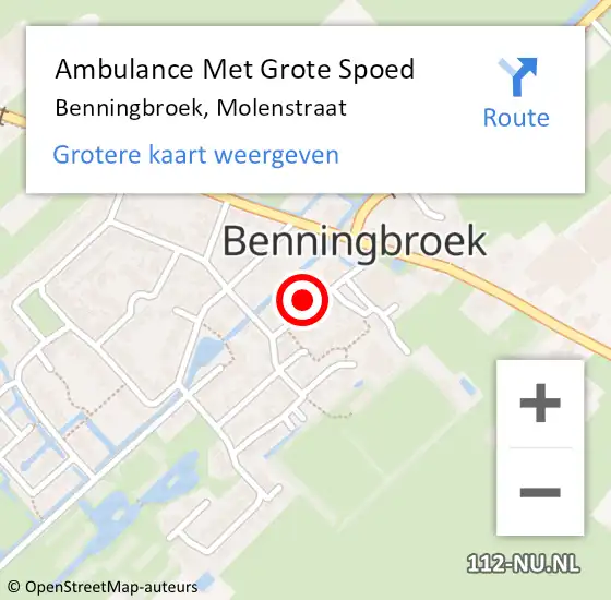 Locatie op kaart van de 112 melding: Ambulance Met Grote Spoed Naar Benningbroek, Molenstraat op 13 juli 2021 05:13