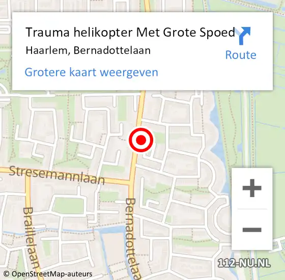 Locatie op kaart van de 112 melding: Trauma helikopter Met Grote Spoed Naar Haarlem, Bernadottelaan op 13 juli 2021 05:33