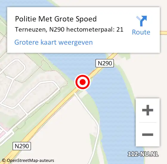 Locatie op kaart van de 112 melding: Politie Met Grote Spoed Naar Terneuzen, N290 hectometerpaal: 21 op 13 juli 2021 05:47