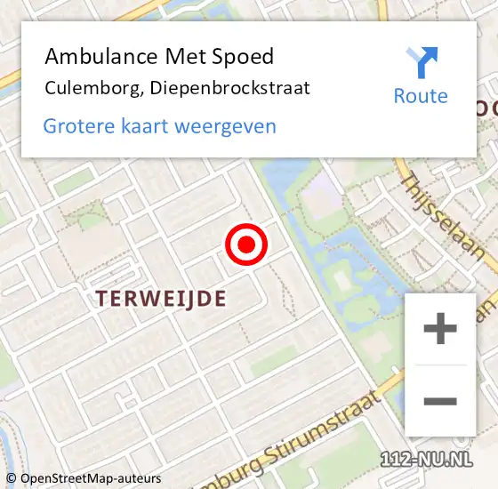 Locatie op kaart van de 112 melding: Ambulance Met Spoed Naar Culemborg, Diepenbrockstraat op 13 juli 2021 06:21